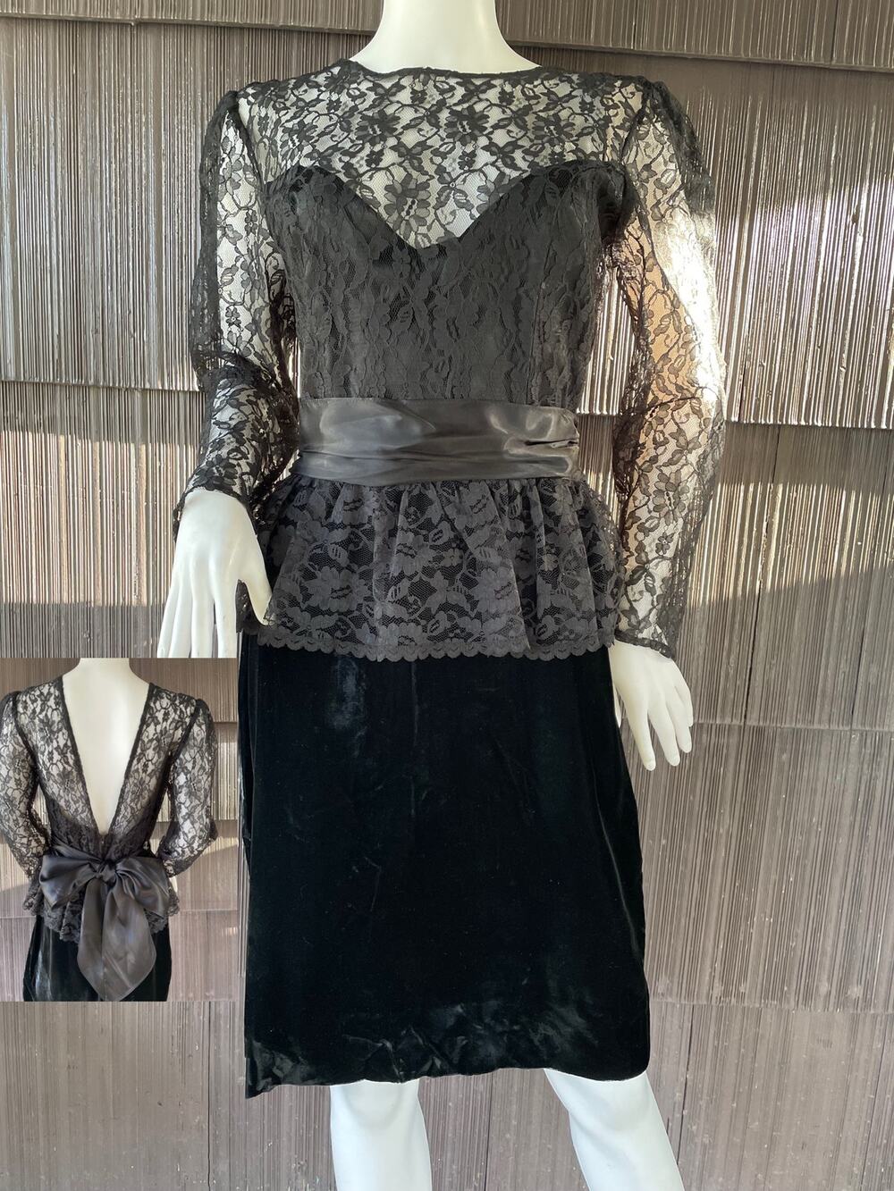 🔥VTG 80s Gunne Sax Jessica McClintock Black Lace Velvet Evening Cocktail Dress